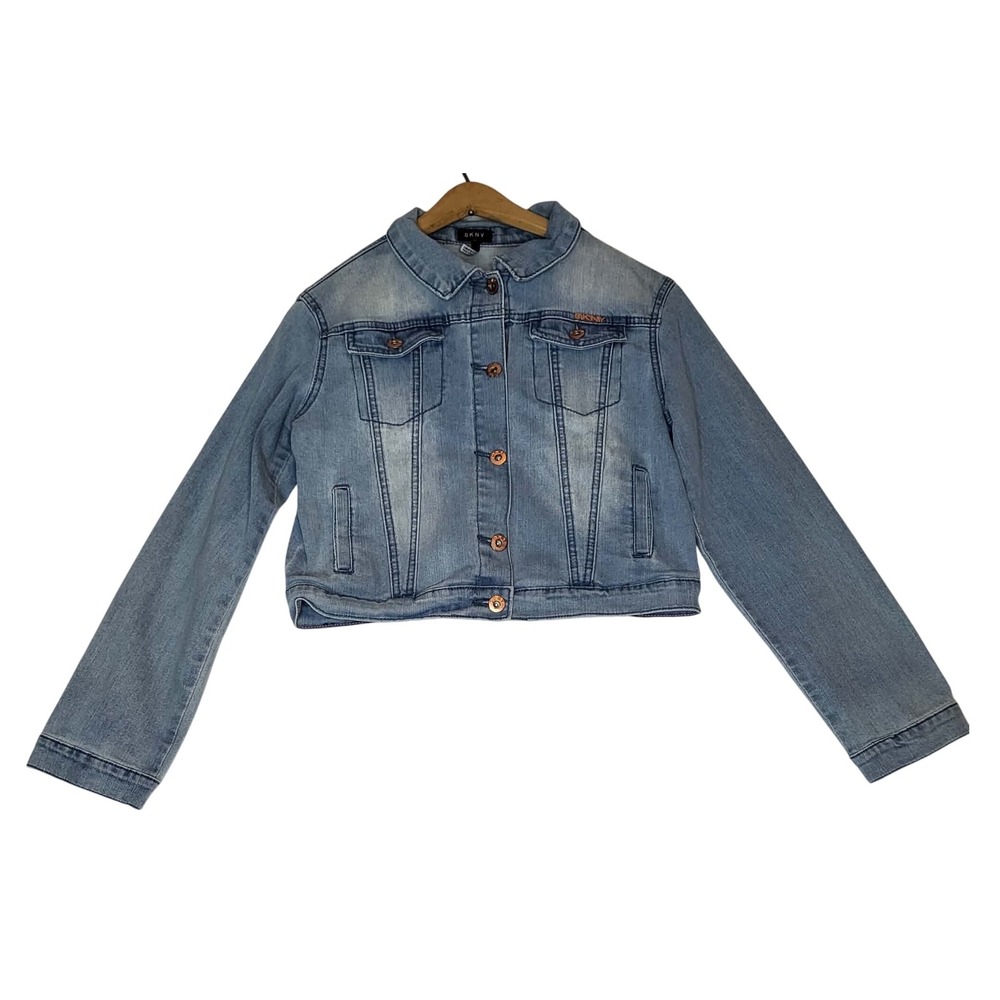 DKNY Womens Denim Jacket Light Wash Cropped Button Front Size XL